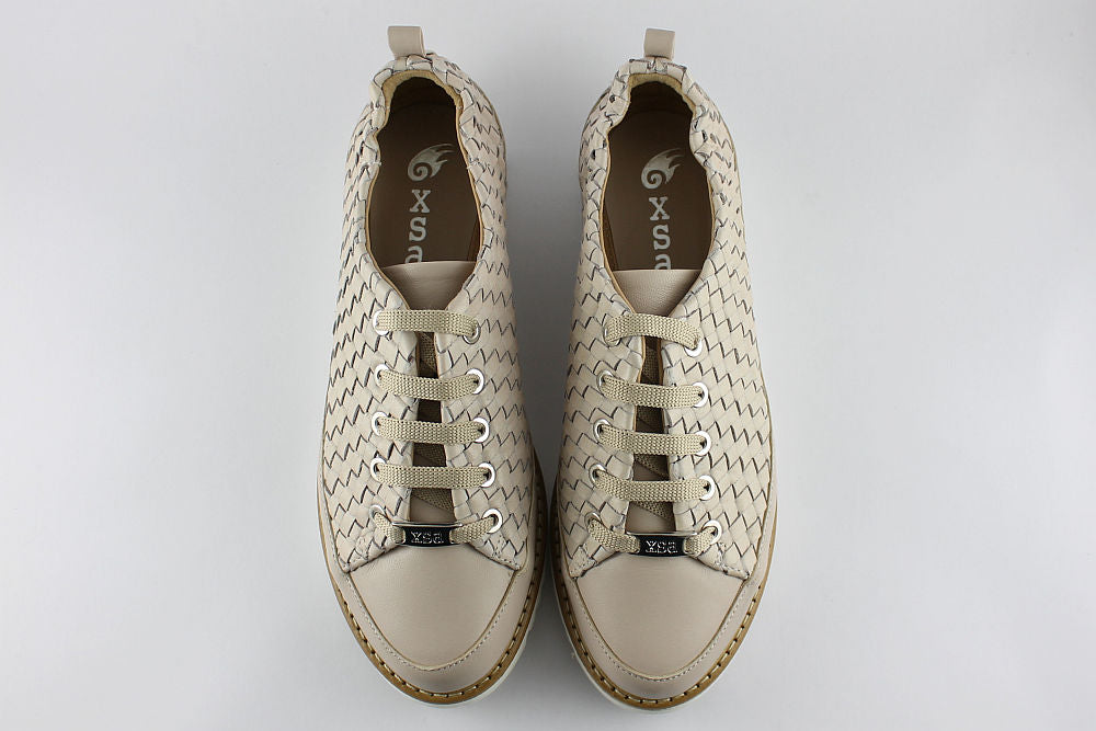 ‘Penne’ Latte Woven Lace-up Trainer