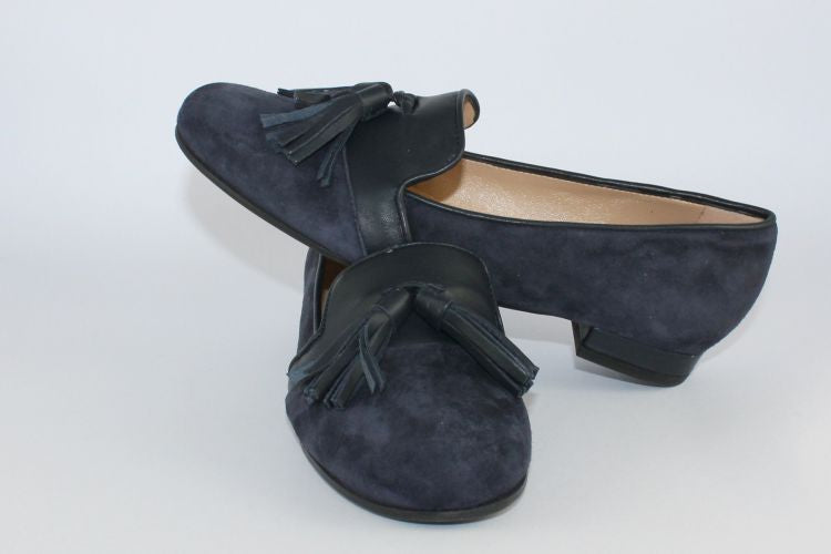 Navy Suede Loafer With Leather Tassels