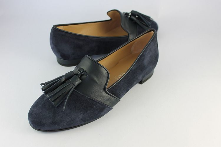 Navy Suede Loafer With Leather Tassels