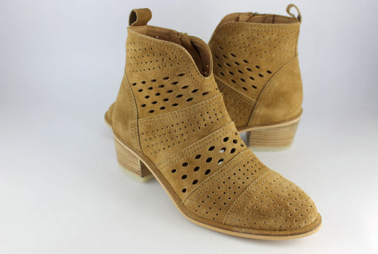 Tan Cut-Out Suede Ankle Boot