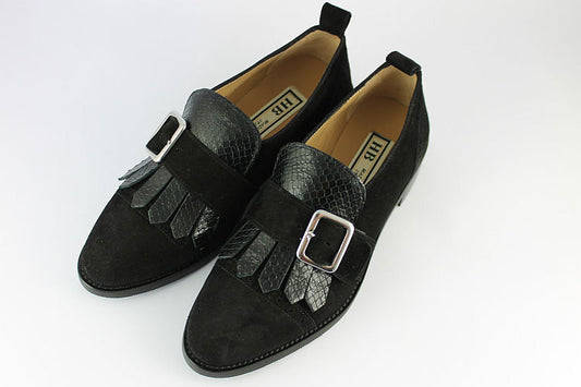 Black Suede & Leather Monk Shoe
