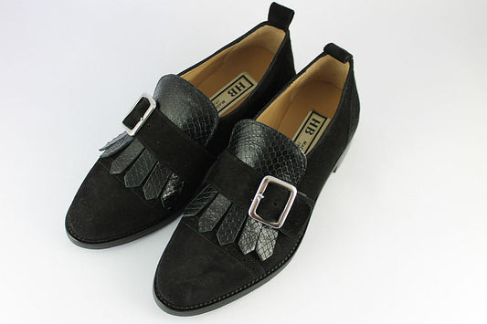 'Bianca' Black Suede & Leather Monk Shoe