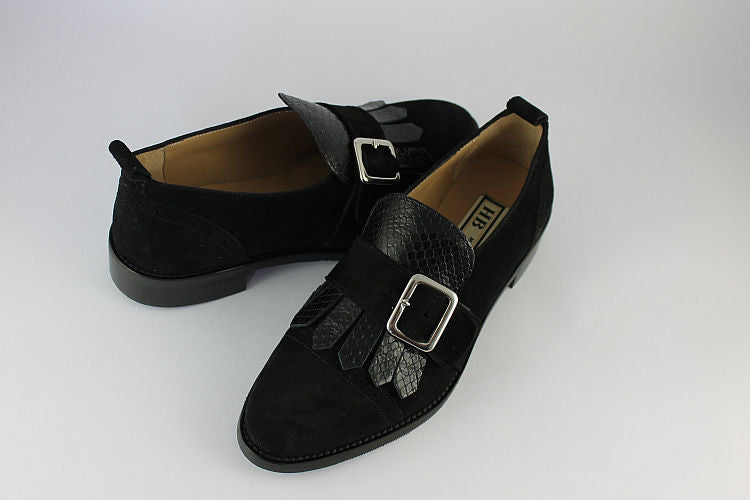 Black Suede & Leather Monk Shoe