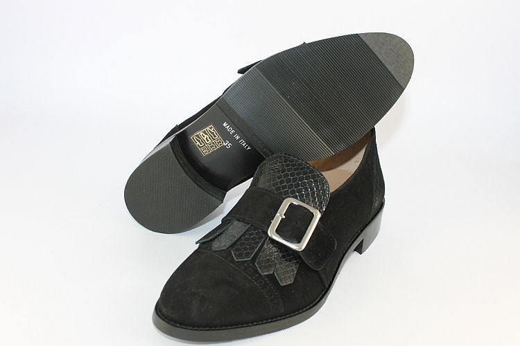 'Bianca' Black Suede & Leather Monk Shoe