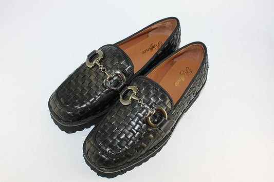 Black Woven Leather Loafer
