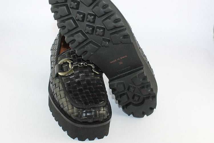 'Adela' Black Woven Leather Loafer