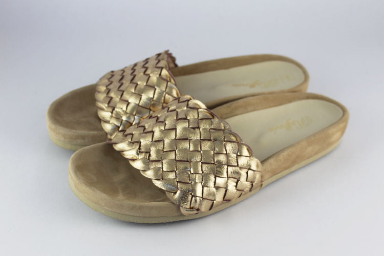 Soft Gold Woven Leather Mule