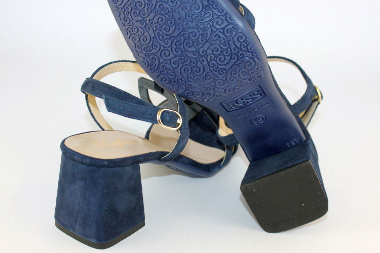 Navy Suede Sandal With Block Heel