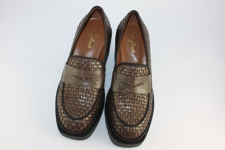 Soft Brown Woven Leather Penny Loafer