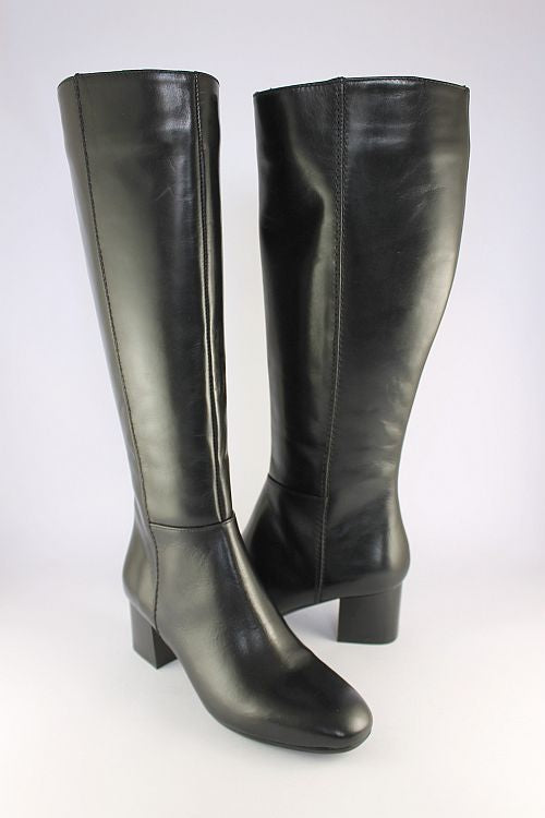 Long Black Leather Boot With Mid Heel