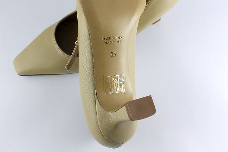'Mia' Camel Leather Kitten Heel With Strap