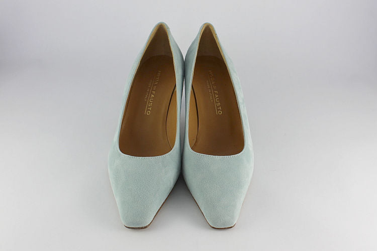 Pale Blue Suede Kitten Heel