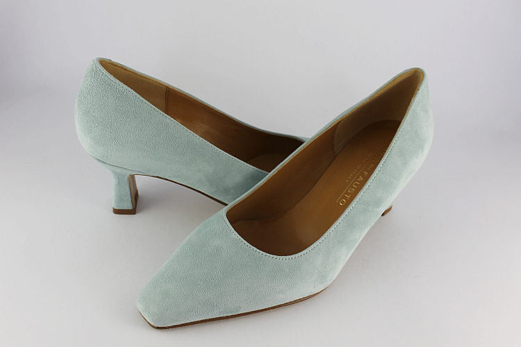 Pale Blue Suede Kitten Heel
