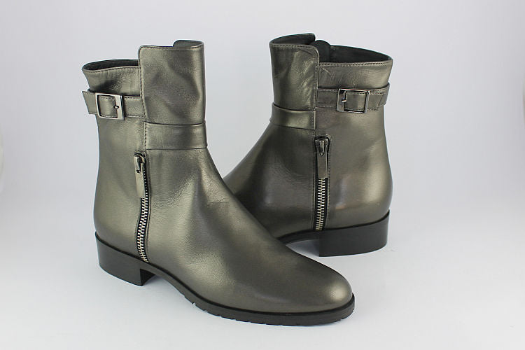 Pewter Leather Ankle Boot