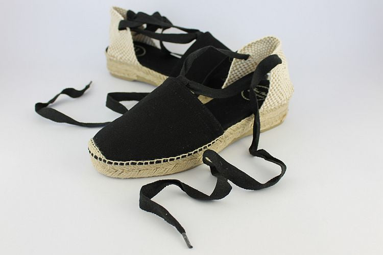 'Grecia' Flat Black Ankle Tie Espadrille
