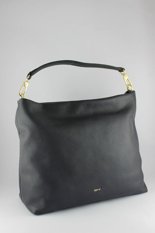 'Lesley' Black Leather Handbag with Gold Hardware