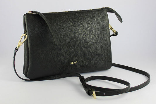 'Elinor' Threefold Cross-Body Black Leather Bag