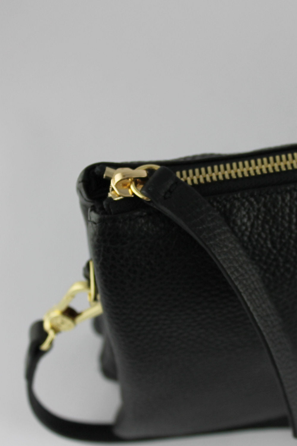 'Elinor' Threefold Cross-Body Black Leather Bag