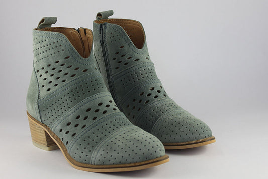 'Nelly' Dusky Blue Cut-Out Suede Ankle Boot