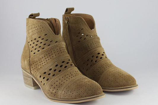 'Nelly' Tan Cut-Out Suede Ankle Boot