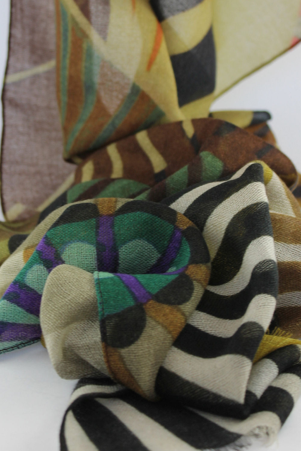 'Allegra' Wool Olive and Black Print Scarf