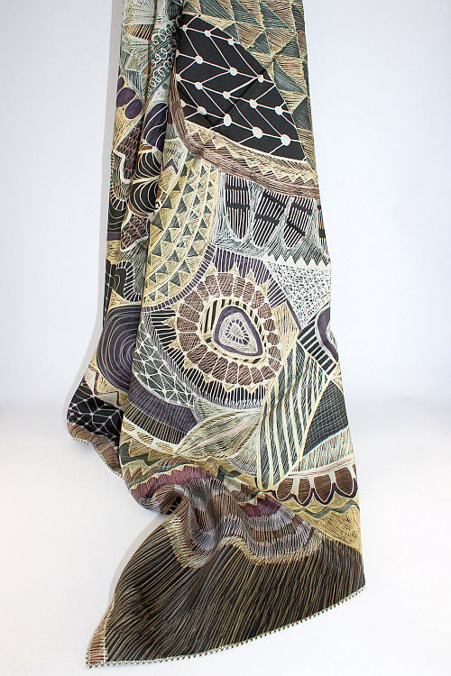 'Ginevra' Silk Scarf in Aubergine & Grey Print