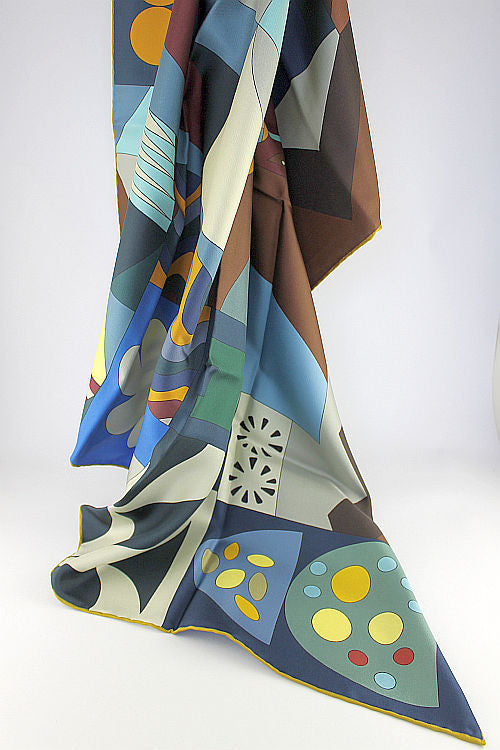 'Caterina' Silk Scarf in Blue & Green