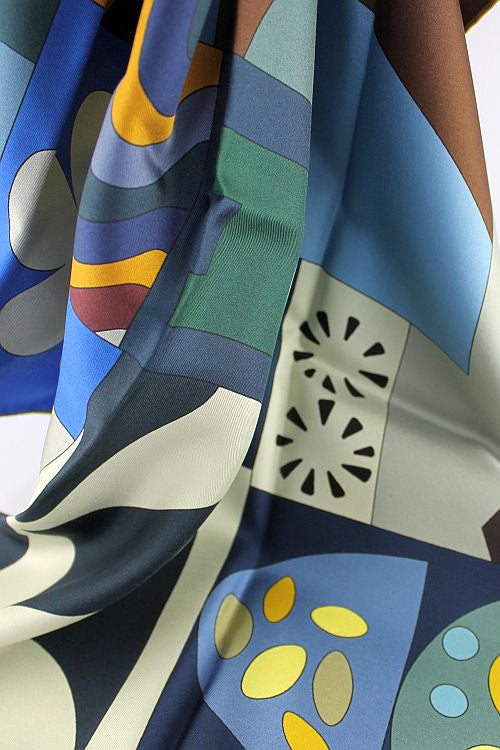 'Caterina' Silk Scarf in Blue & Green