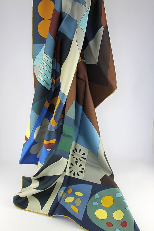 'Caterina' Silk Scarf in Blue & Green