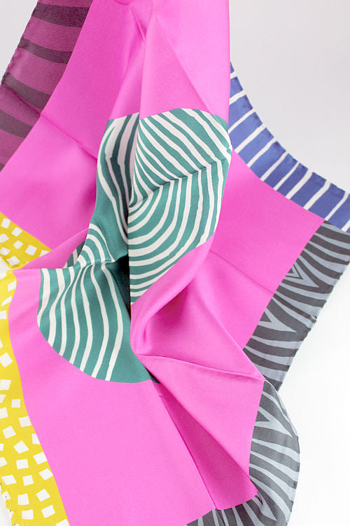 'Pear' Silk Scarf in Pink & Teal