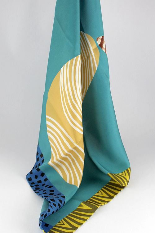 'Pear' Silk Scarf in Turquoise & Camel