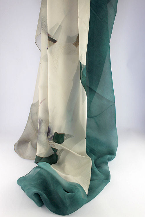 'Contessa' Silk Green & White Chiffon Scarf