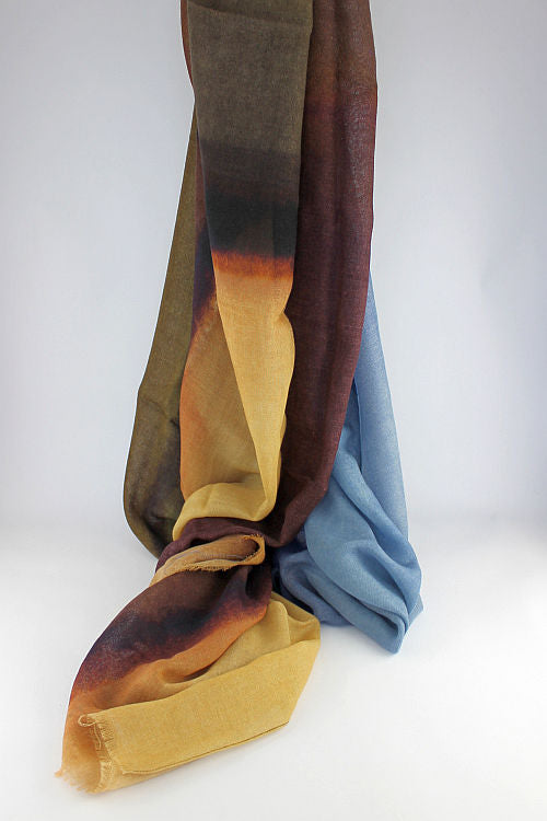 'Ettore' Wool Silk Scarf in Autumn Mustard & Demin