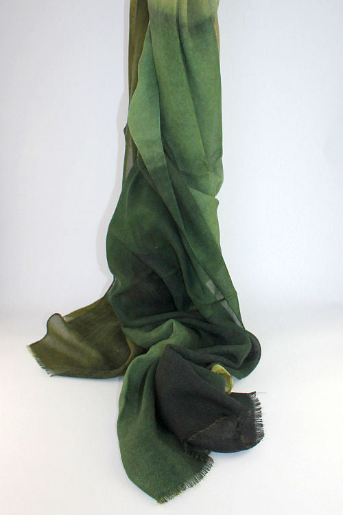 'Ettore' Wool Silk Scarf in Shades of Green