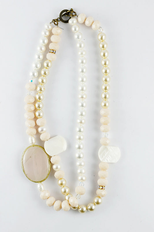 'Cannes' Double Strand Necklace with Rose Agate