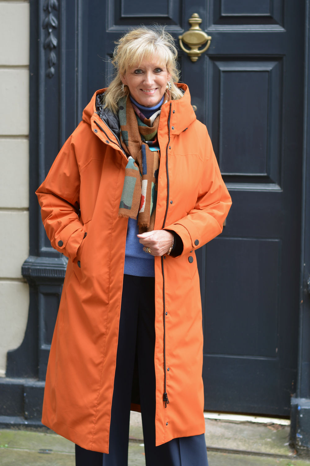 Burnt orange long coat on sale