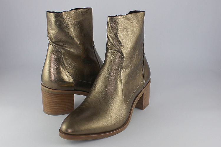 Gold Leather Ankle Boot