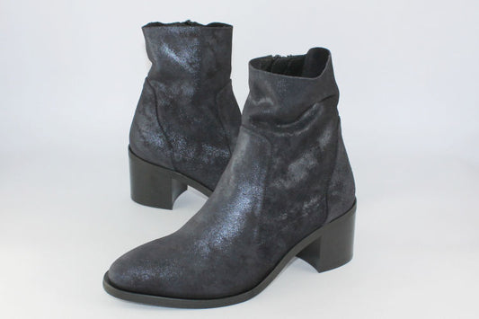 Navy Shimmer Suede Ankle Boot
