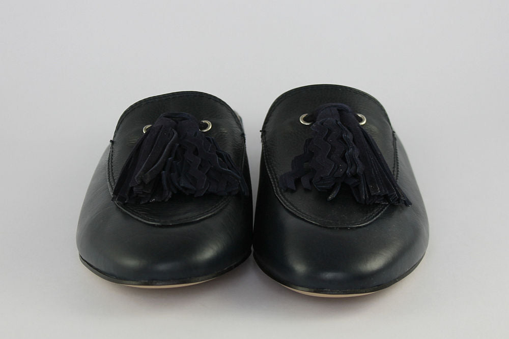 'Lia' Leather Mule in Navy