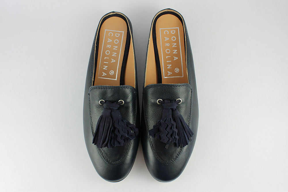 'Lia' Leather Mule in Navy