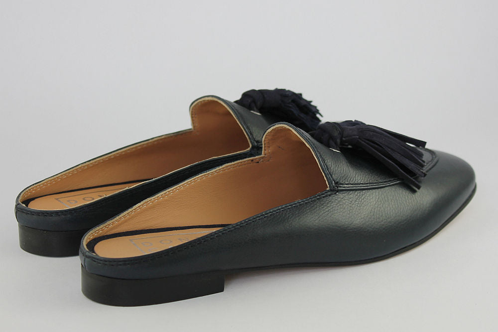'Lia' Leather Mule in Navy