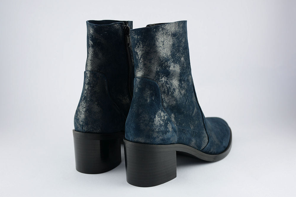 'Valentina' Navy Shimmer Suede Ankle Boot