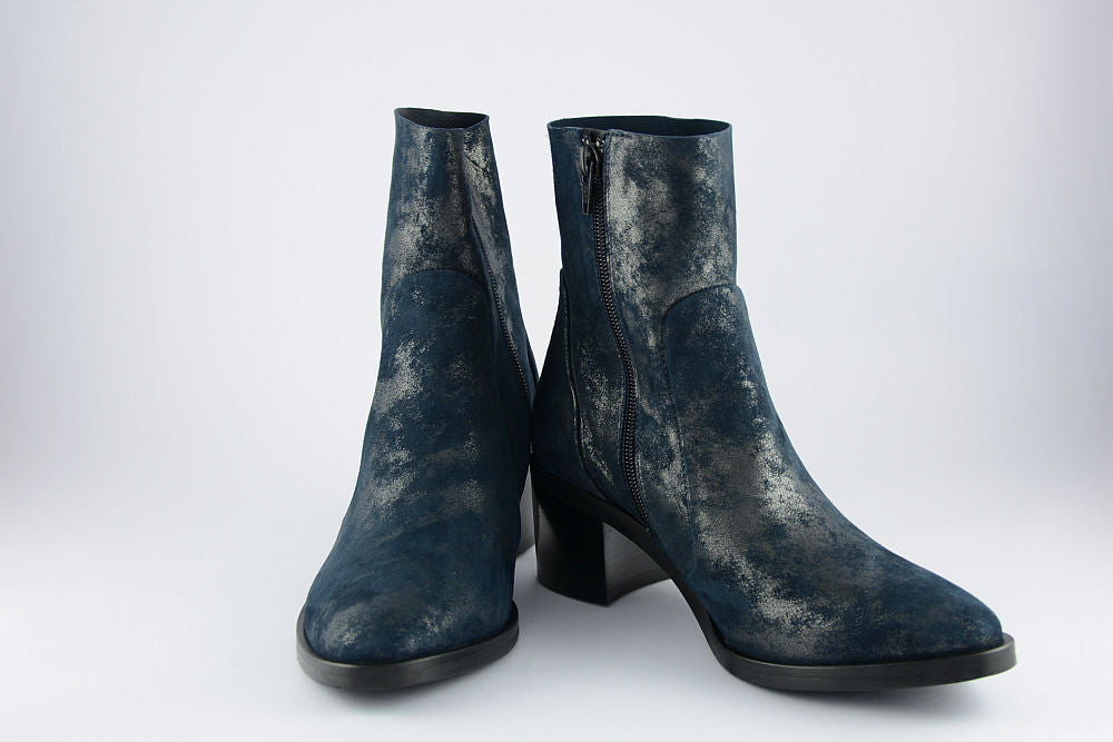 'Valentina' Navy Shimmer Suede Ankle Boot