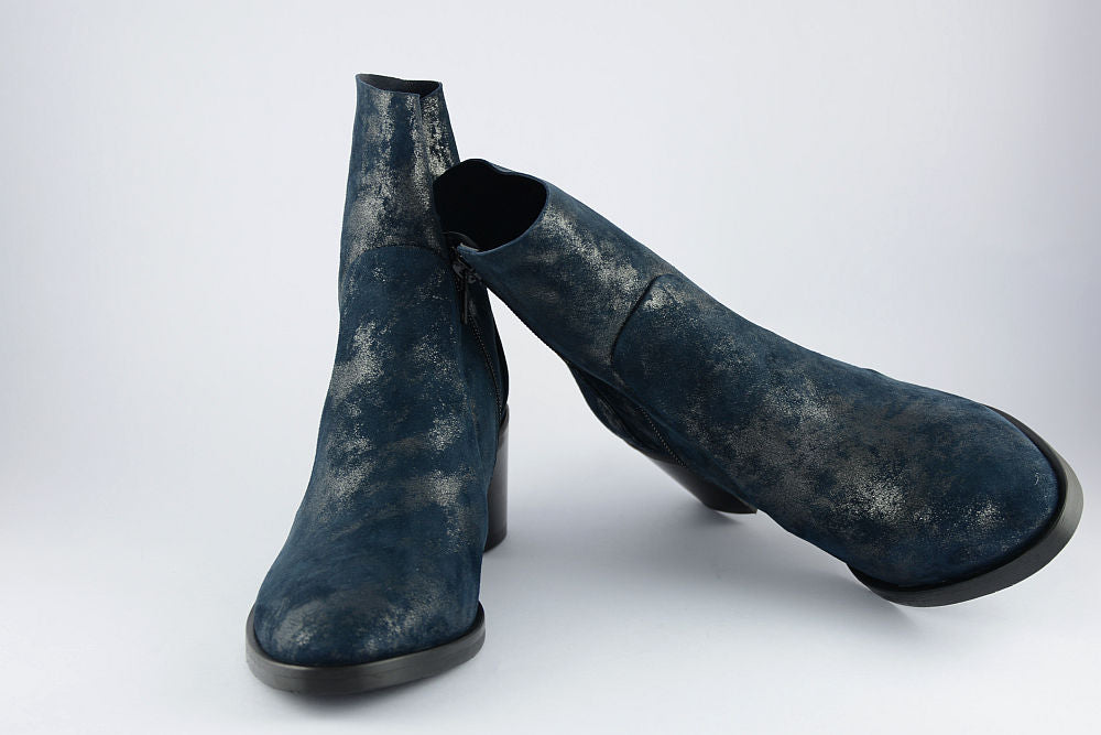 'Valentina' Navy Shimmer Suede Ankle Boot