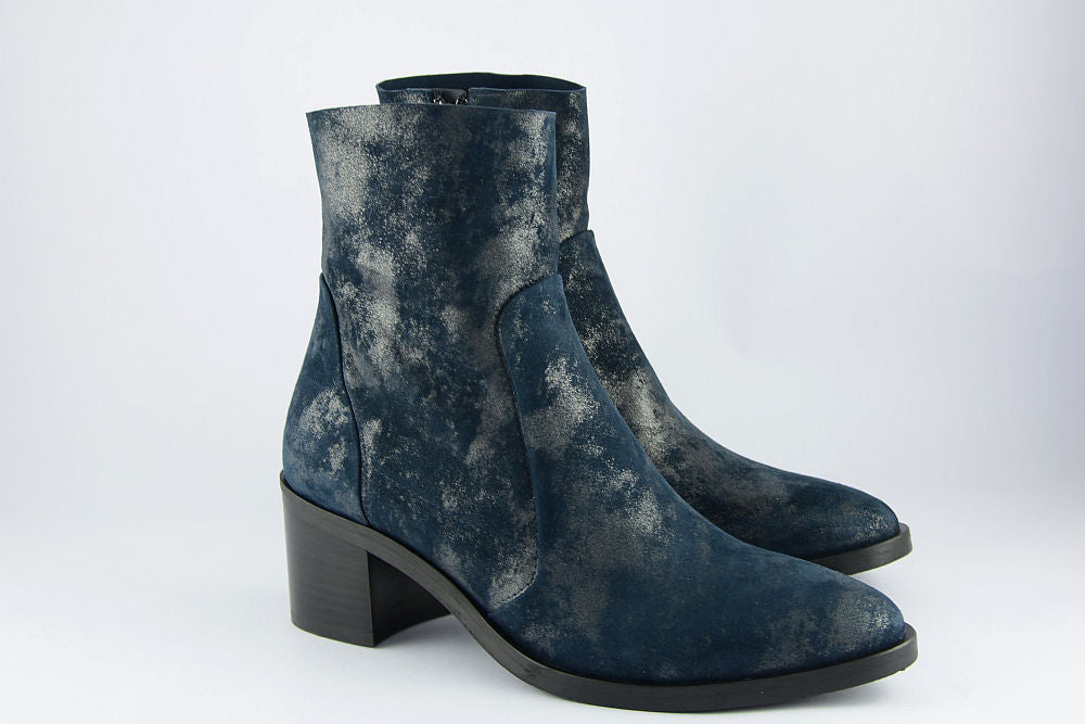 'Valentina' Navy Shimmer Suede Ankle Boot