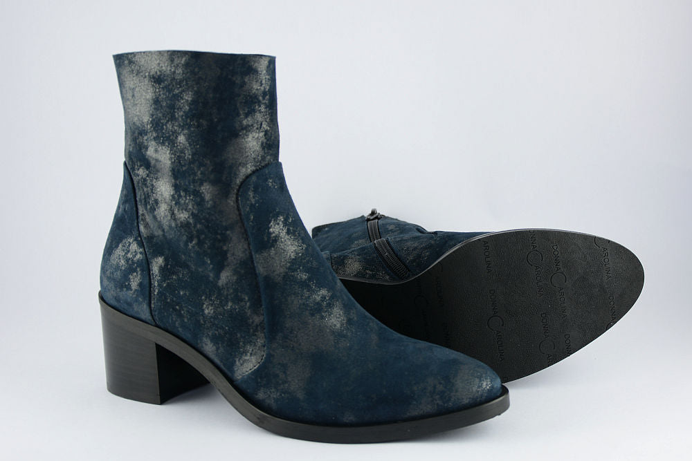 'Valentina' Navy Shimmer Suede Ankle Boot