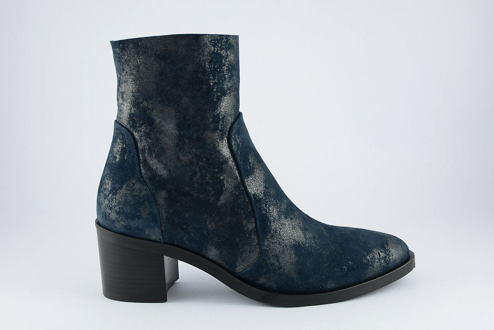 'Valentina' Navy Shimmer Suede Ankle Boot