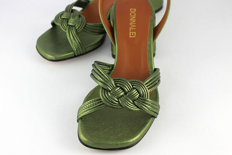 'Minerva' Metallic Sandal in Olive