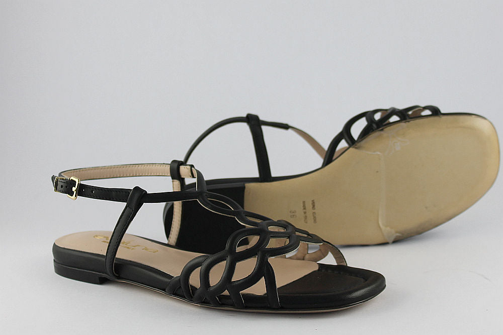 'Ravenna' Black Leather Sandal