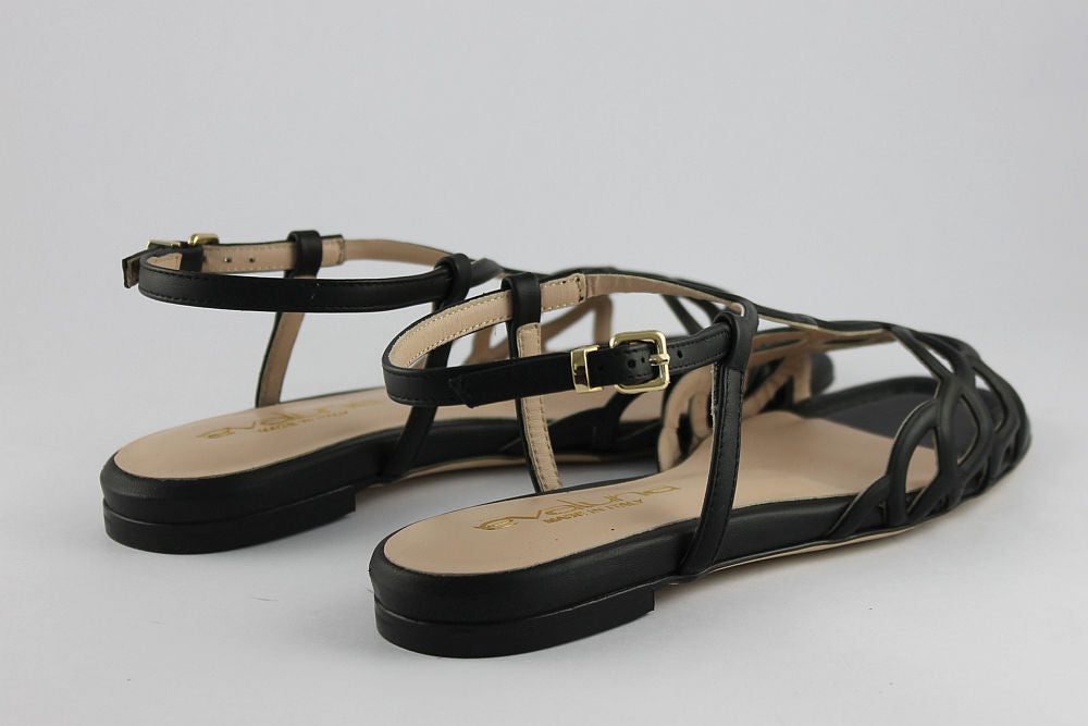 'Ravenna' Black Leather Sandal